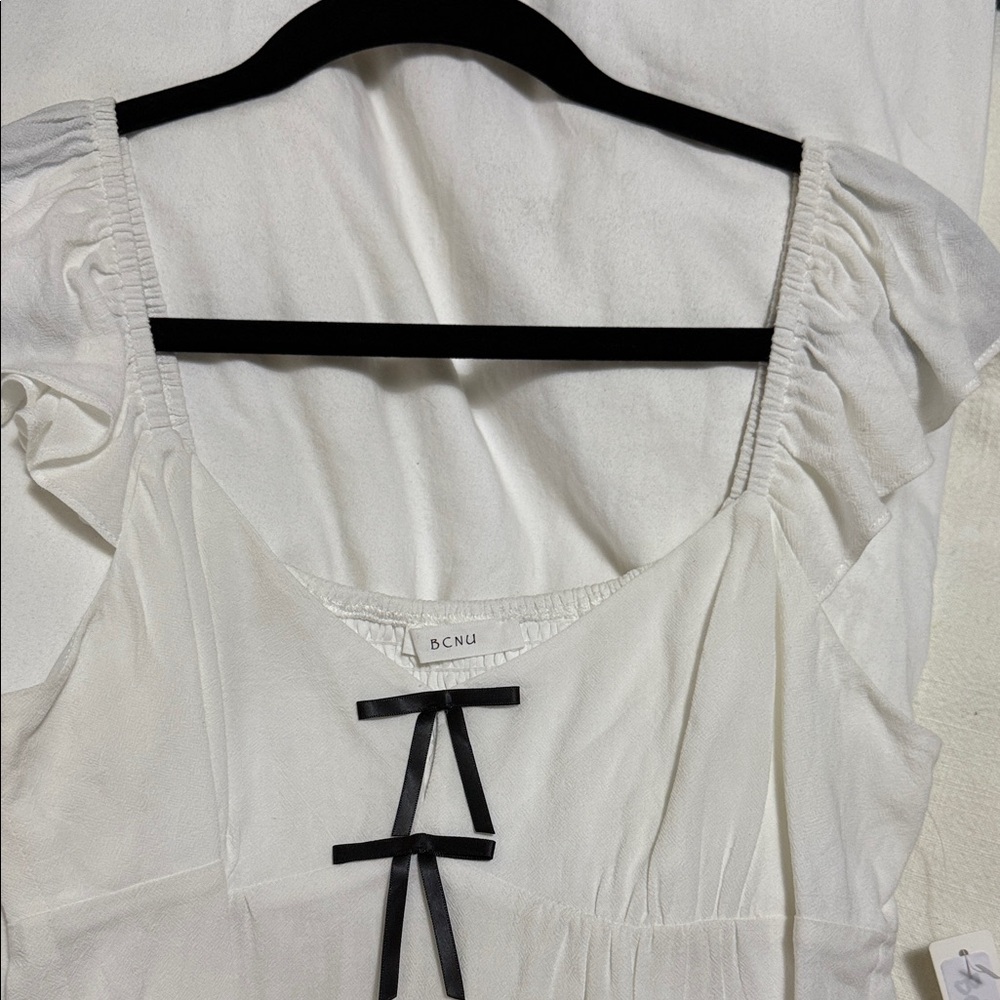 White Ruffle Sleeve Top - Picture 2 of 3
